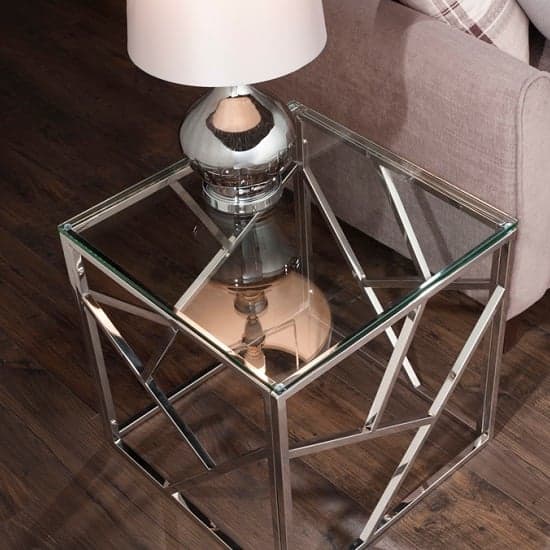 Belton Glass Lamp Table With Polished Stainless Steel Base