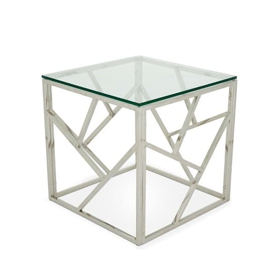 Belton Glass Lamp Table With Polished Stainless Steel Base