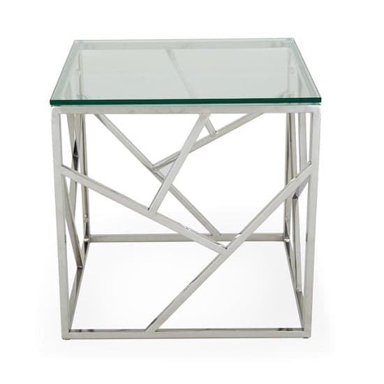 Belton Glass Lamp Table With Polished Stainless Steel Base