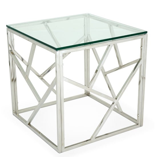 Belton Glass Lamp Table With Polished Stainless Steel Base