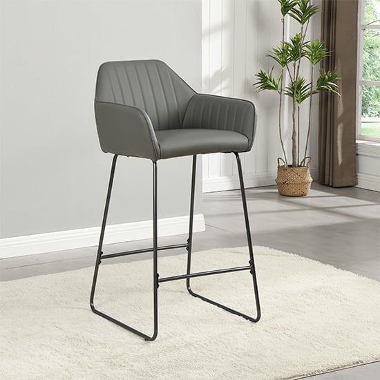 Bronx Faux Leather Bar Chair In Grey With Anthracite Legs