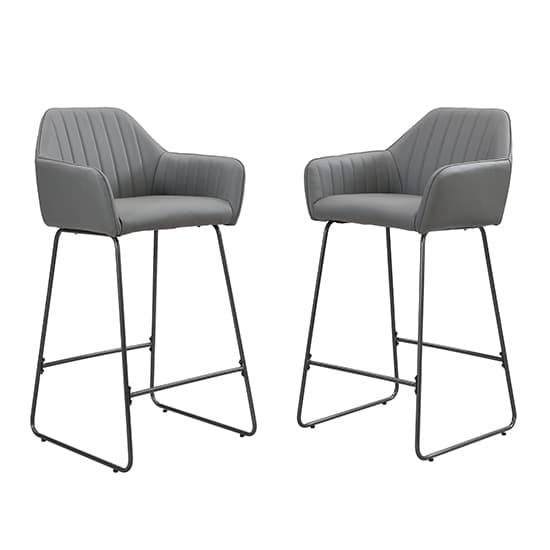 Bronx Grey Faux Leather Bar Chairs With Anthracite Legs In Pair