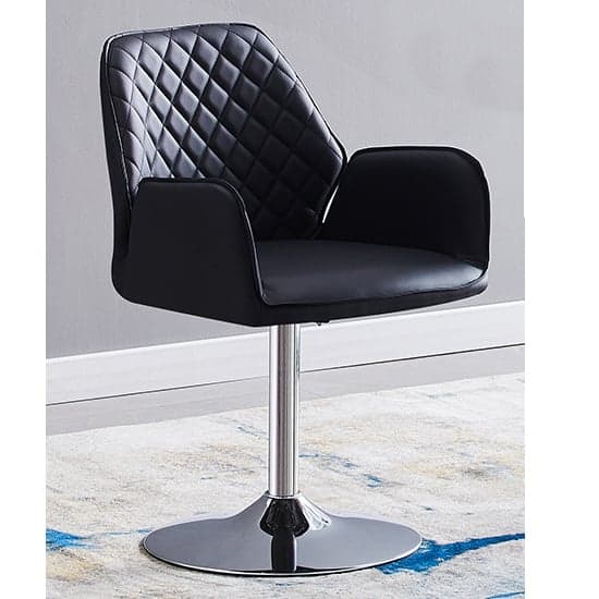 Burwell Faux Leather Dining Chair In Black With Swivel Action