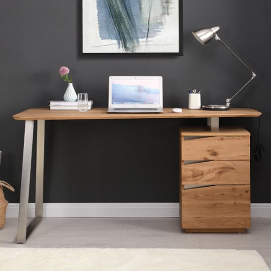 Campbell Wooden Computer Desk With 3 Drawers In Knotty Oak