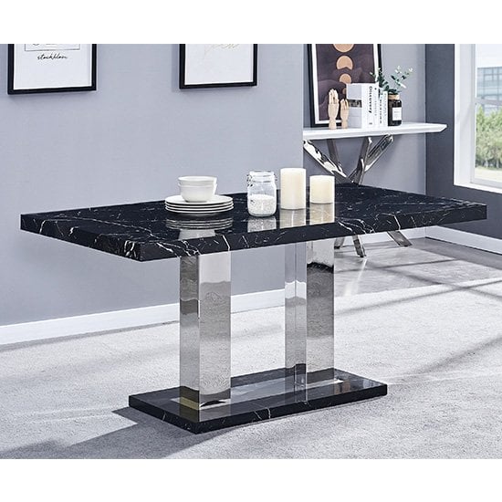 Candler High Gloss Dining Table In Milano Marble Effect