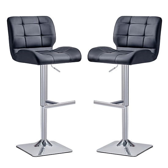 Canyon Black Faux Leather Bar Stools With Chrome Base In Pair