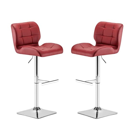 Canyon Bordeaux Faux Leather Bar Stools With Chrome Base In Pair