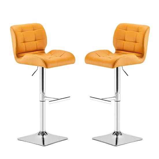 Canyon Curry Faux Leather Bar Stools With Chrome Base In Pair