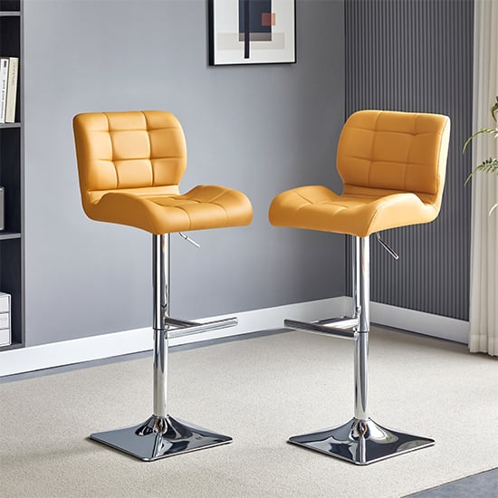 Canyon Curry Faux Leather Bar Stools With Chrome Base In Pair