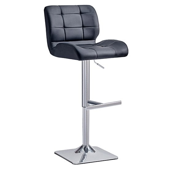 Canyon Faux Leather Bar Stool In Black With Chrome Base