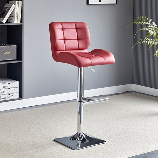 Canyon Faux Leather Bar Stool In Bordeaux With Chrome Base