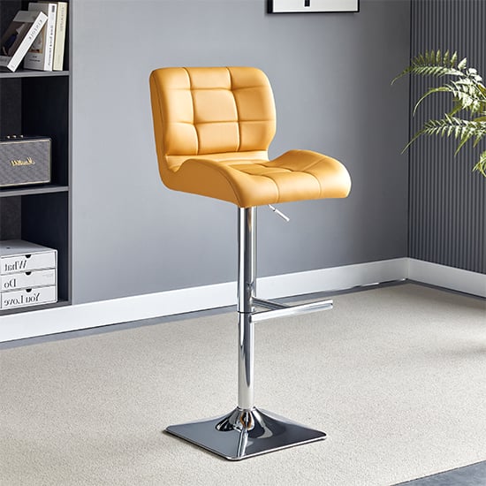 Canyon Faux Leather Bar Stool In Curry With Chrome Base