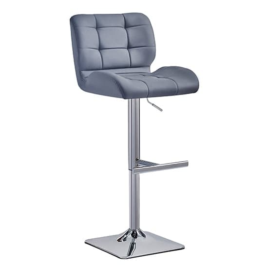 Canyon Faux Leather Bar Stool In Grey With Chrome Base