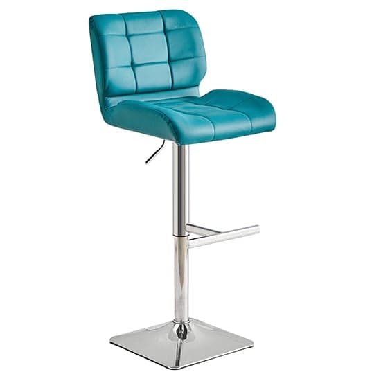 Canyon Faux Leather Bar Stool In Teal With Chrome Base