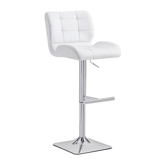 Canyon Faux Leather Bar Stool In White With Chrome Base