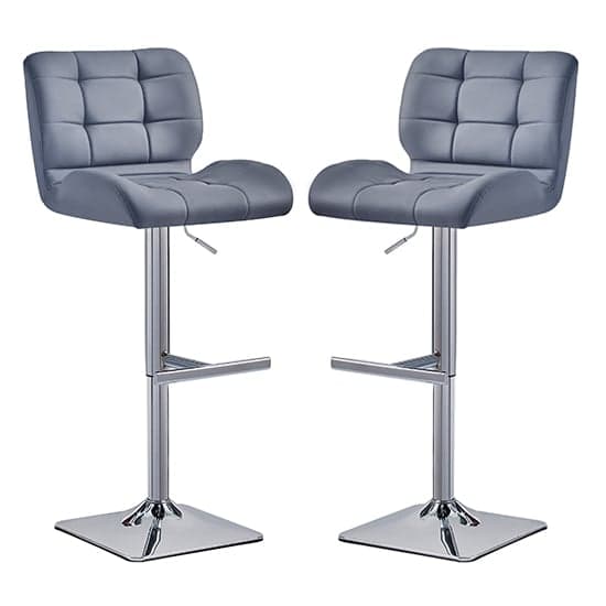 Canyon Grey Faux Leather Bar Stools With Chrome Base In Pair