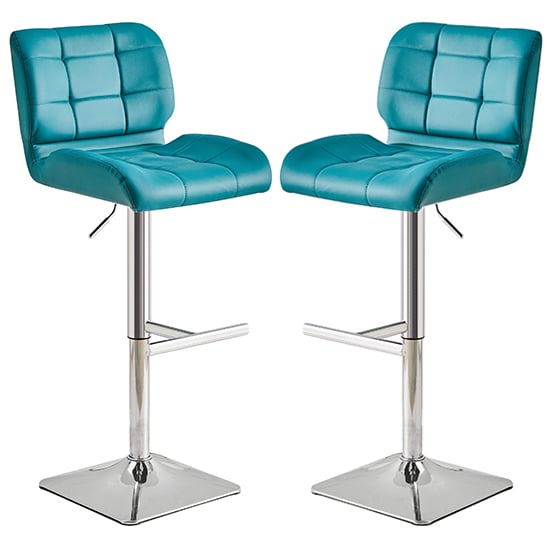 Canyon Teal Faux Leather Bar Stools With Chrome Base In Pair