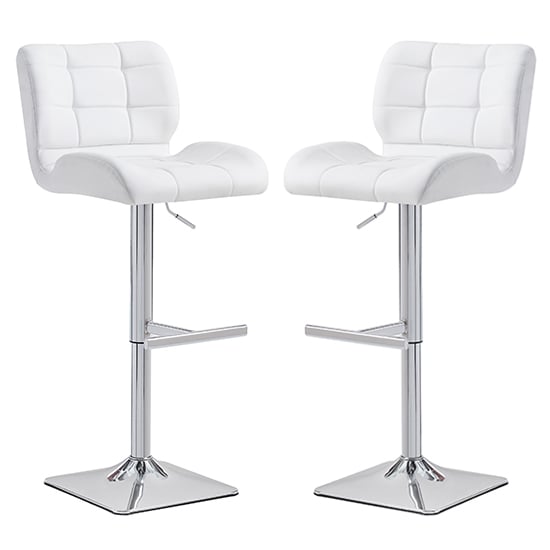 Canyon White Faux Leather Bar Stools With Chrome Base In Pair