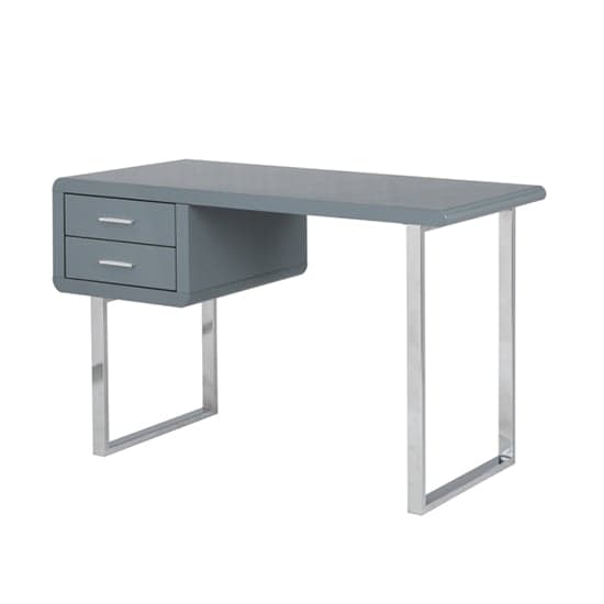 Carroll High Gloss Computer Desk In Grey With Chrome Legs