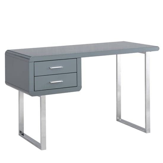 Carroll High Gloss Computer Desk In Grey With Chrome Legs