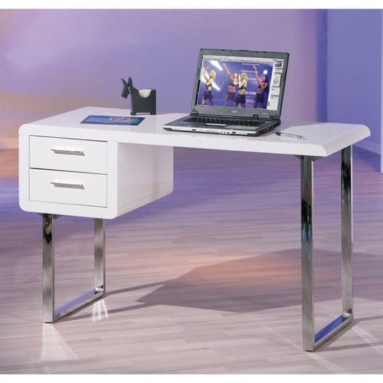 Carroll High Gloss Computer Desk In White With Chrome Legs