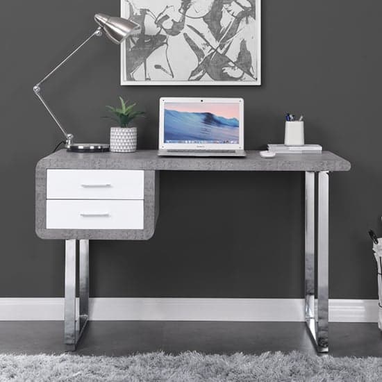 Carroll Wooden Computer Desk In Concrete Effect With Chrome Legs