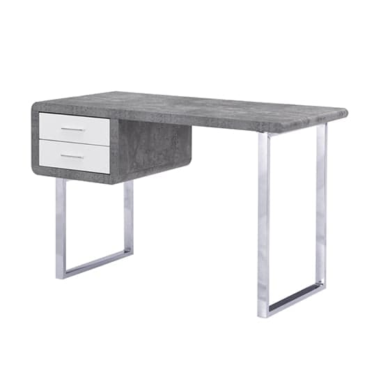 Carroll Wooden Computer Desk In Concrete Effect With Chrome Legs