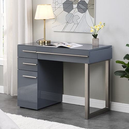 Carteret High Gloss Dressing Table With Mirror In Grey