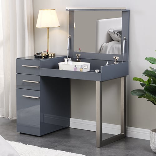 Carteret High Gloss Dressing Table With Mirror In Grey