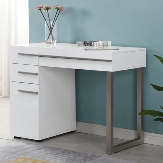 Carteret High Gloss Dressing Table With Mirror In White