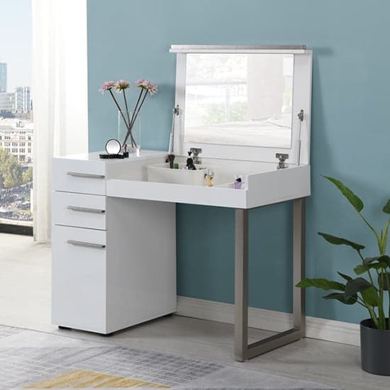 Carteret High Gloss Dressing Table With Mirror In White