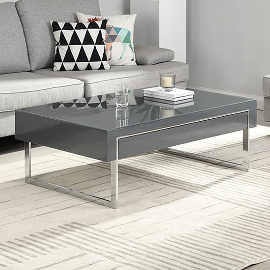 Casper High Gloss Coffee Table With 1 Drawer In Grey