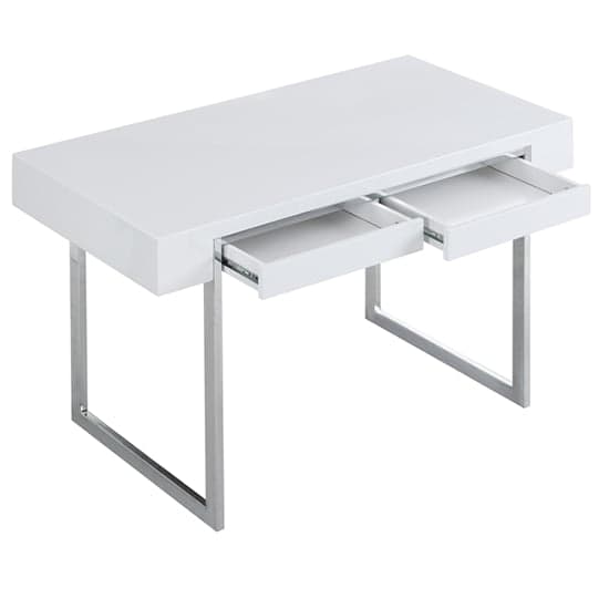 Casper High Gloss Computer Desk With 2 Drawers In White