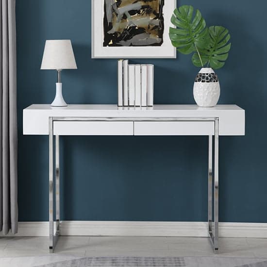 Casper High Gloss Console Table With 2 Drawers In White