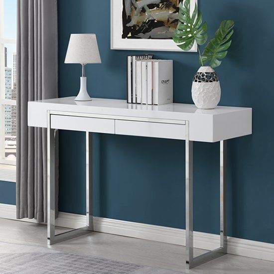 Casper High Gloss Console Table With 2 Drawers In White