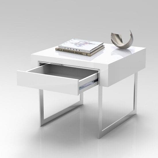 Casper High Gloss Side Table With 1 Drawer In White