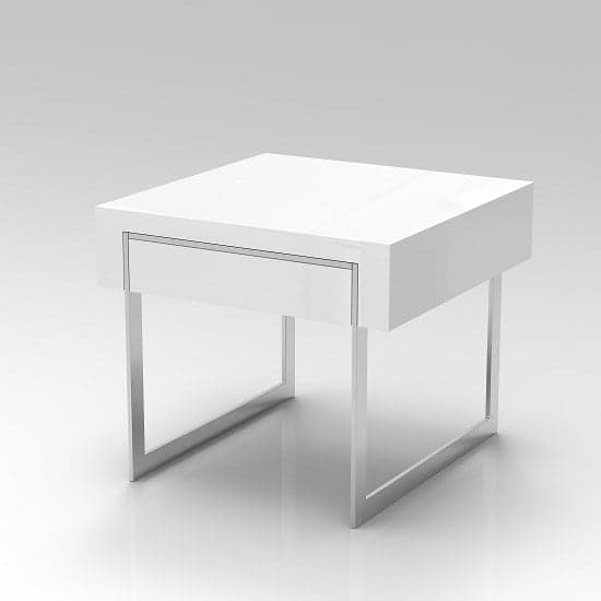 Casper High Gloss Side Table With 1 Drawer In White