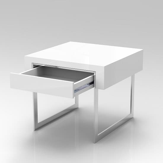 Casper High Gloss Side Table With 1 Drawer In White