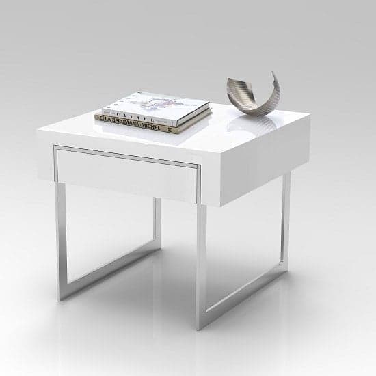 Casper High Gloss Side Table With 1 Drawer In White