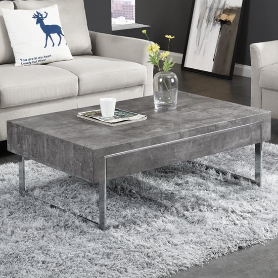 Casper Wooden Coffee Table With 1 Drawer In Concrete Effect