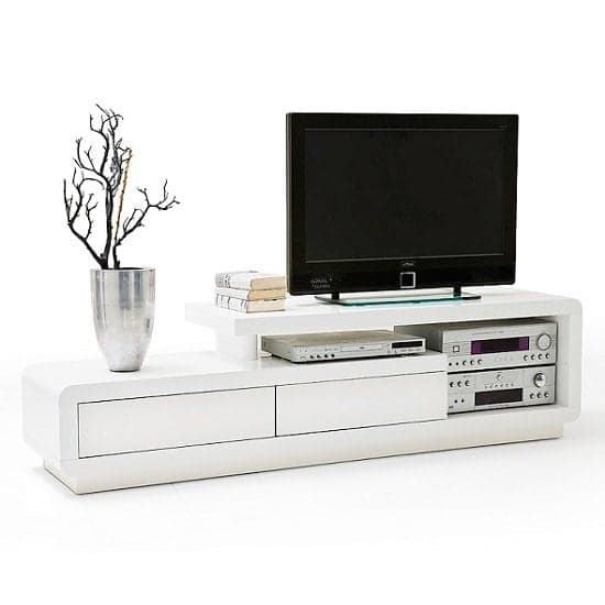 Celina High Gloss TV Stand With 2 Drawers In White