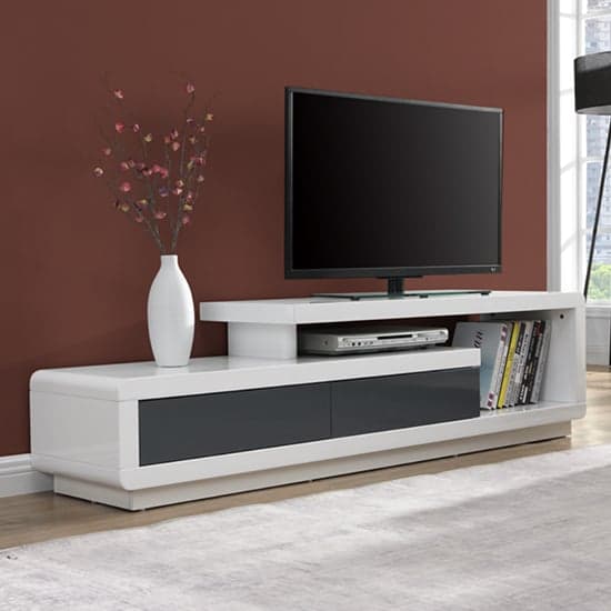 Celina High Gloss TV Stand With 2 Drawers In White And Grey