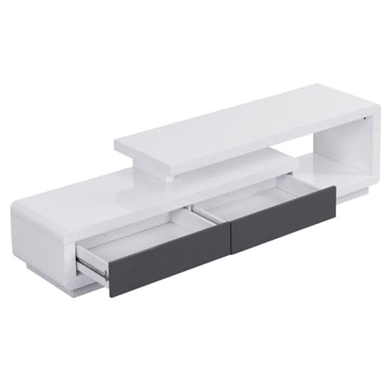 Celina High Gloss TV Stand With 2 Drawers In White And Grey