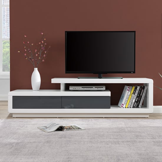 Celina High Gloss TV Stand With 2 Drawers In White And Grey