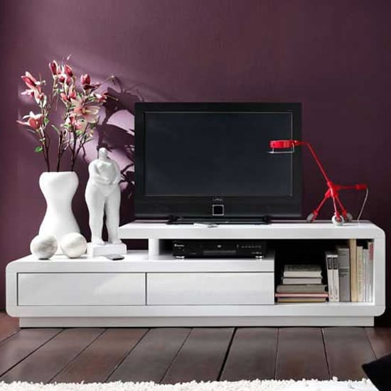 Celina High Gloss TV Stand With 2 Drawers In White