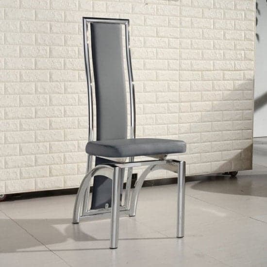 Chickasha Faux Leather Dining Chair In Grey With Chrome Legs