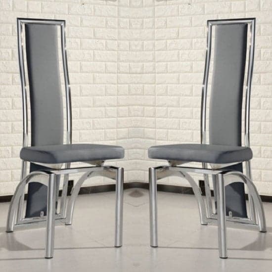 Chickasha Grey Faux Leather Dining Chairs In Pair