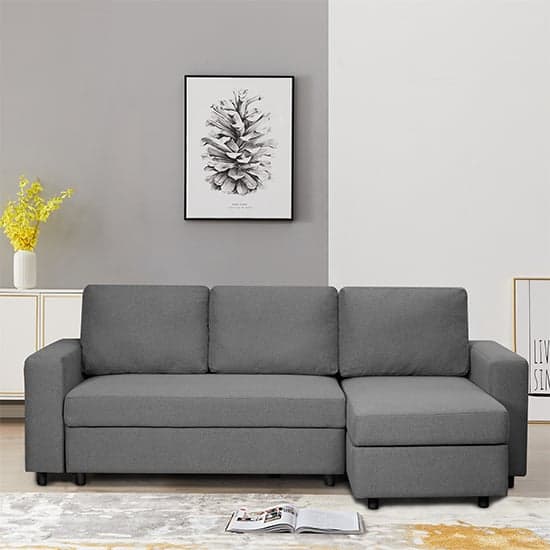 Columbia Chenille Fabric Corner Sofa Bed With Storage In Dark Grey