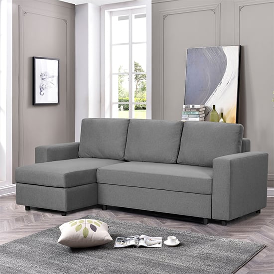 Columbia Chenille Fabric Corner Sofa Bed With Storage In Dark Grey