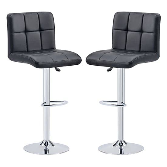 Concord Black Faux Leather Bar Stools With Chrome Base In Pair